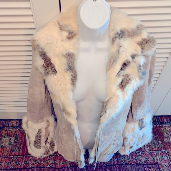 BeBe Cream Vintage Leather and Fur Snug Sexy Jacket - XS - Picture 3 of 8